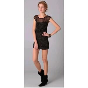 Free People Dragonfly Black Whimsigoth Festival Mesh Gold Metallic Mini Dress XS